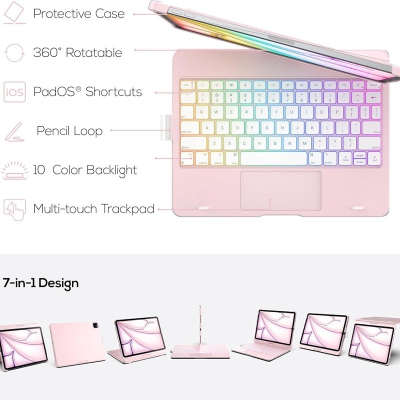typecase Keyboard Case KB201T-110 Trackpad 11-Color Backlit Light Pink