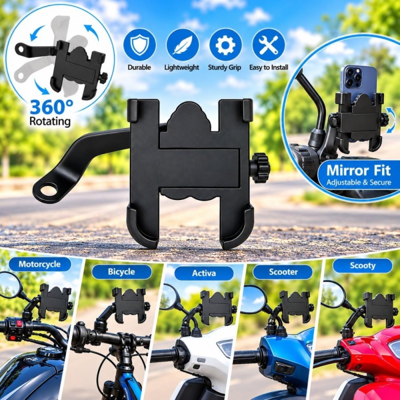 Upix Universal Bike Mount Phone Holder UP4016 Metal Body Black
