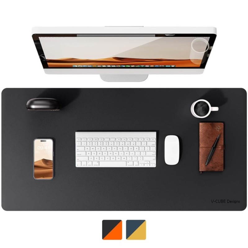 V-CUBE Designs Desk Mat VCD-DMDC7540-BO 75x40cm Vegan Leather Black & Orange