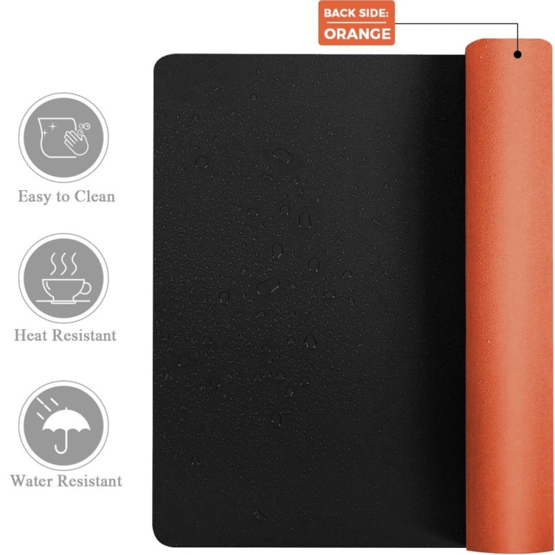 V-CUBE Designs Desk Mat VCD-DMDC7540-BO 75x40cm Vegan Leather Black & Orange