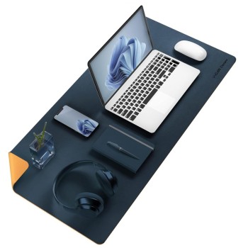 V-CUBE Designs Desk Mat VCD-DMDC7540-NBY Reversible Vegan Leather 75x40cm Navy Blue & Yellow