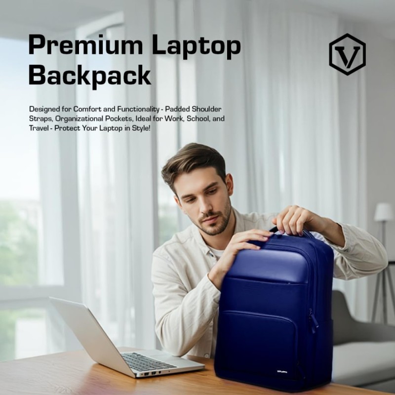 VIRTUTRON Business Laptop Backpack 30L Water Resistant Fits 15.6 Inch Laptop Blue