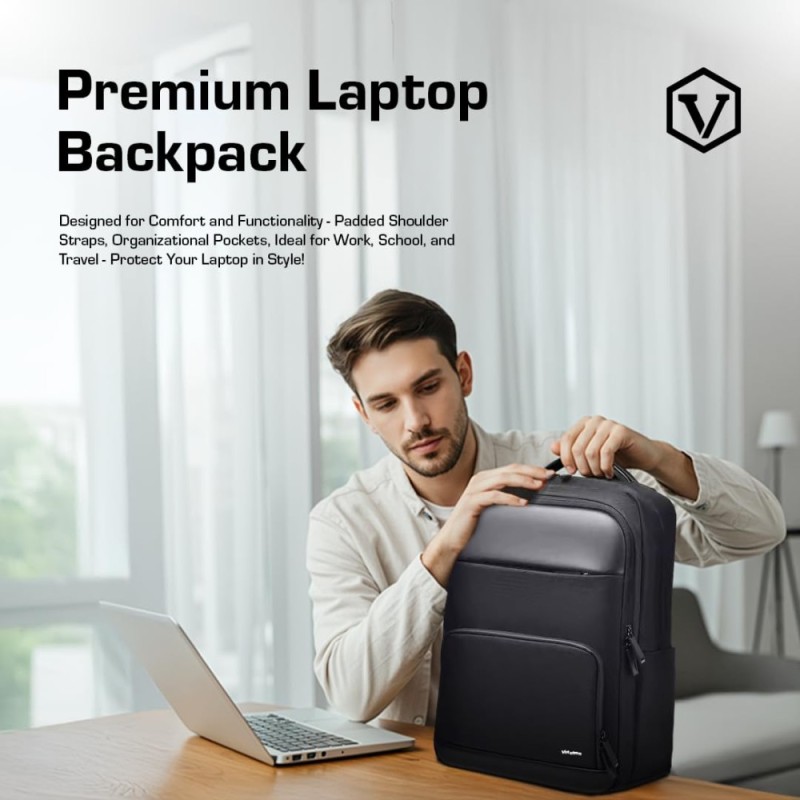 VIRTUTRON Laptop Backpack VR5841 30L Capacity Water Resistant Black