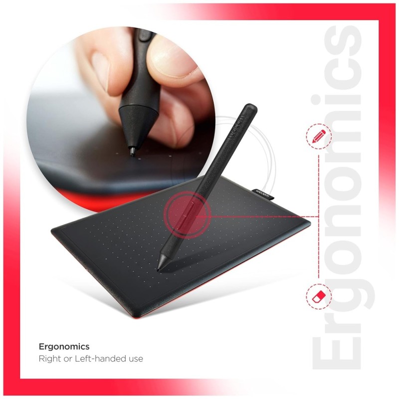 Wacom Digital Drawing Graphics Pen Tablet CTL-472/K0-CX 2048 Pressure Levels Red/Black
