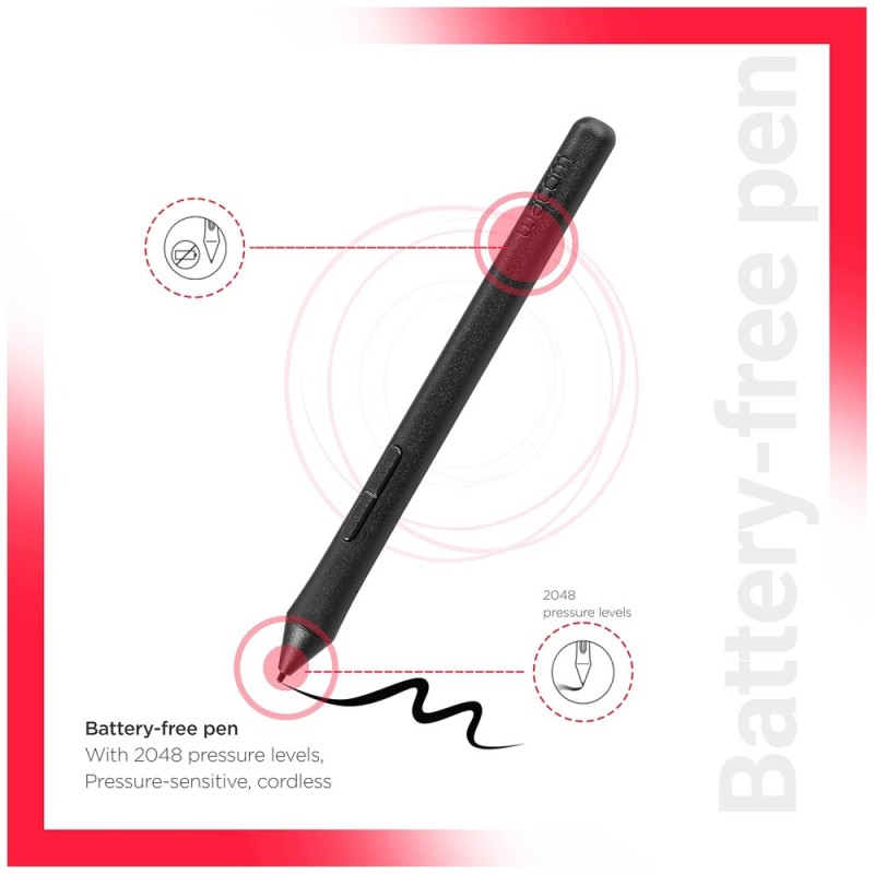 Wacom Digital Drawing Graphics Pen Tablet CTL-472/K0-CX 2048 Pressure Levels Red/Black
