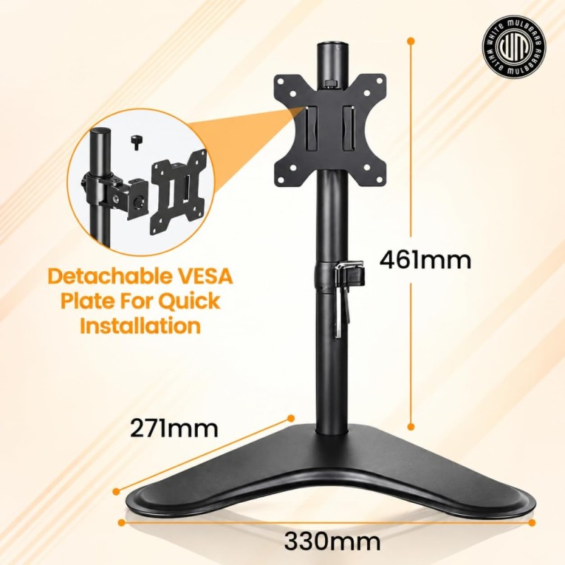 White Mulberry Monitor Stand MS1ML Height Adjustable Black 17-32 Inch