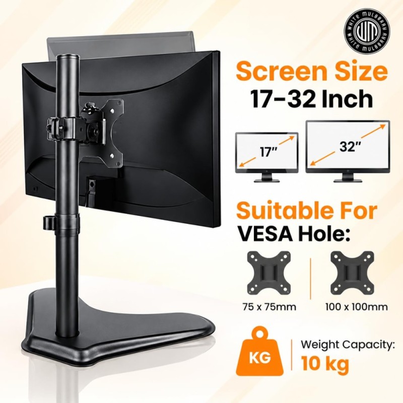 White Mulberry Monitor Stand MS1ML Height Adjustable Black 17-32 Inch
