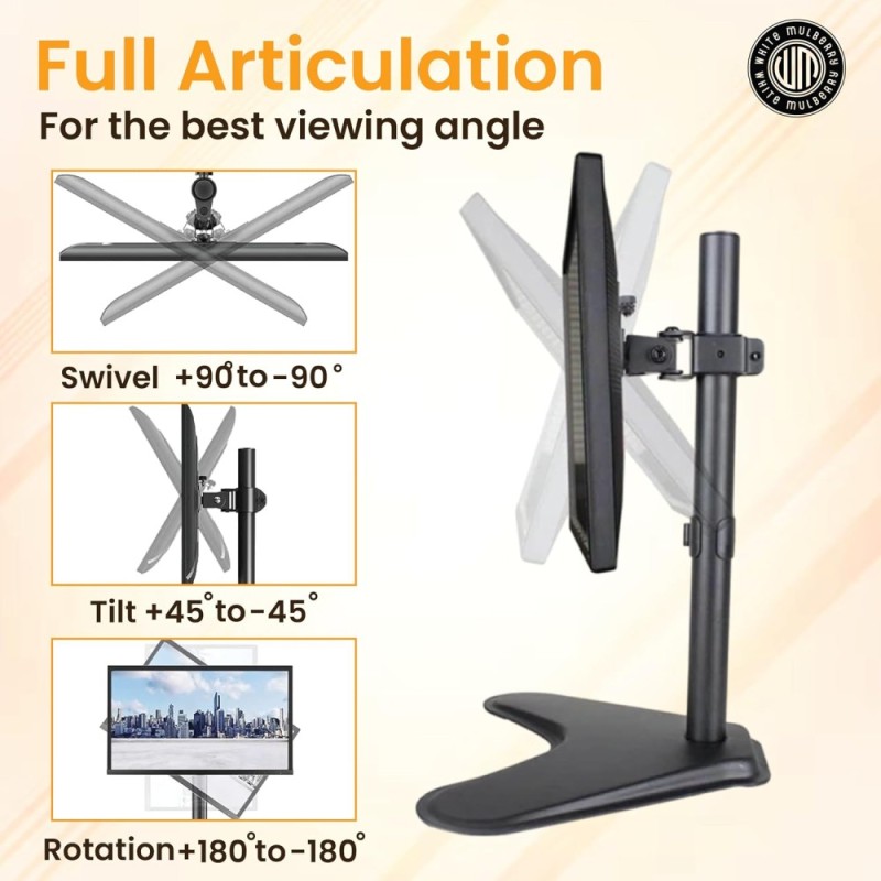 White Mulberry Monitor Stand MS1ML Height Adjustable Black 17-32 Inch