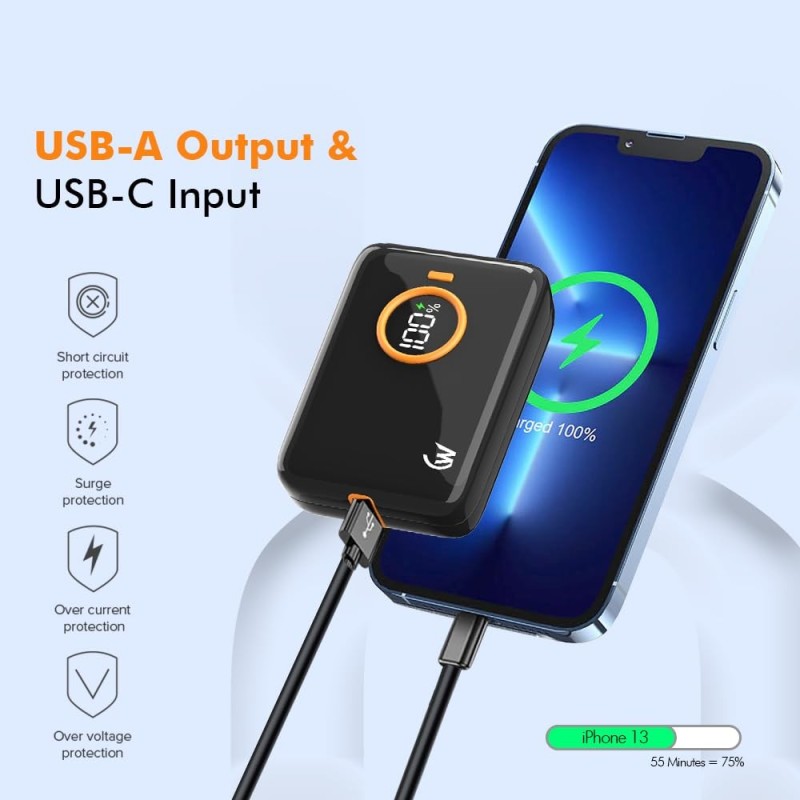 Wireless Gold Power Bank CT-155 10000mAh 15W Fast Charging Black