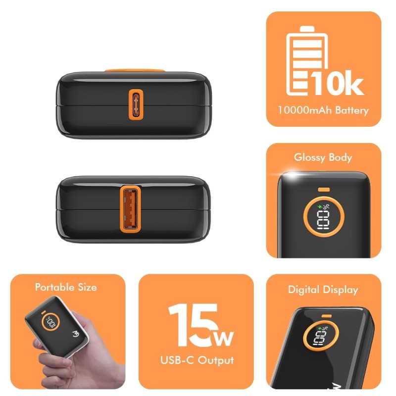 Wireless Gold Power Bank CT-155 10000mAh 15W Fast Charging Black