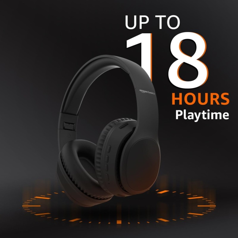 Wireless Over Ear Headphones, Bluetooth 5.4, 40mm Drivers, 18H Playtime, Foldable Lightweight Design with Aux Support, Deep Bass & Mic, Black