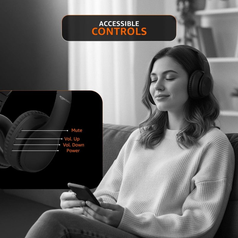 Wireless Over Ear Headphones, Bluetooth 5.4, 40mm Drivers, 18H Playtime, Foldable Lightweight Design with Aux Support, Deep Bass & Mic, Black