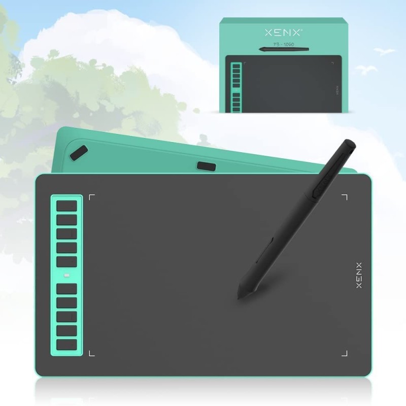 XENX Digital Graphics Drawing Tablet P3-1060 8192 Levels Pressure Sensitivity, 10x6.25 Inch, Green