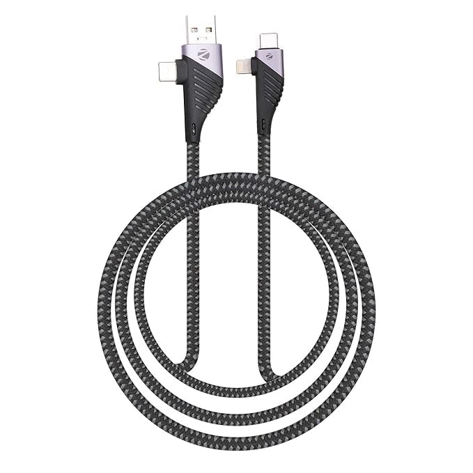 Zebronics 4 in 1 Charging Cable ZEB 65 Watts PD Fast Charging Dark Black