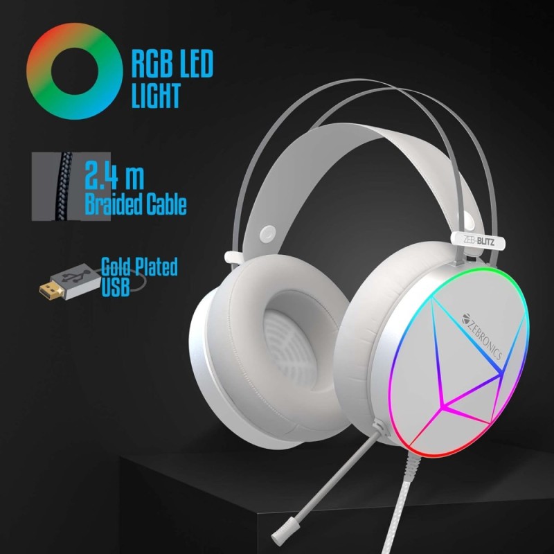 ZEBRONICS Blitz Over Ear Gaming Headphone Dolby Atmos 7.1 Surround White