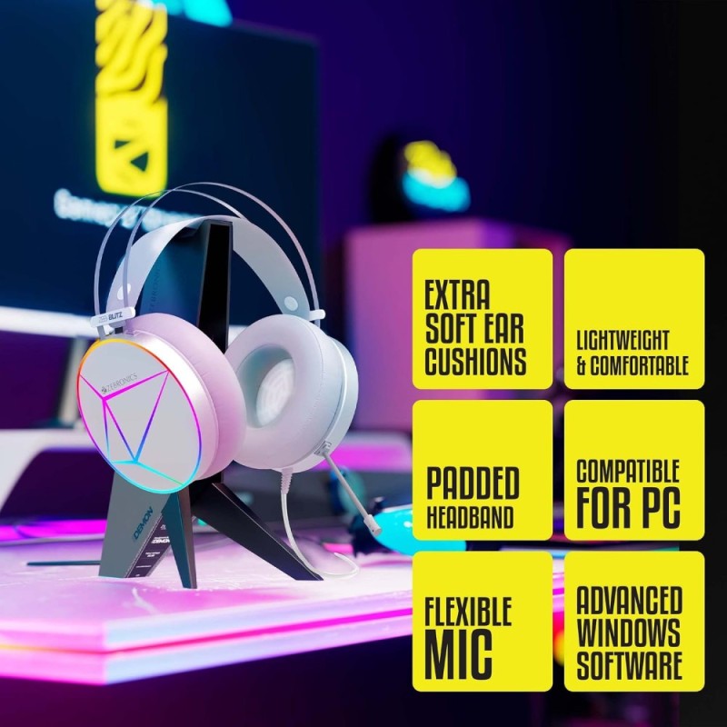 ZEBRONICS Blitz Over Ear Gaming Headphone Dolby Atmos 7.1 Surround White