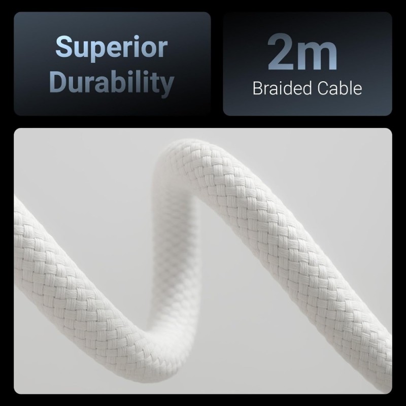 Zebronics Braided Cable ZEB Type-C to Type-C 240W 2 Meter White