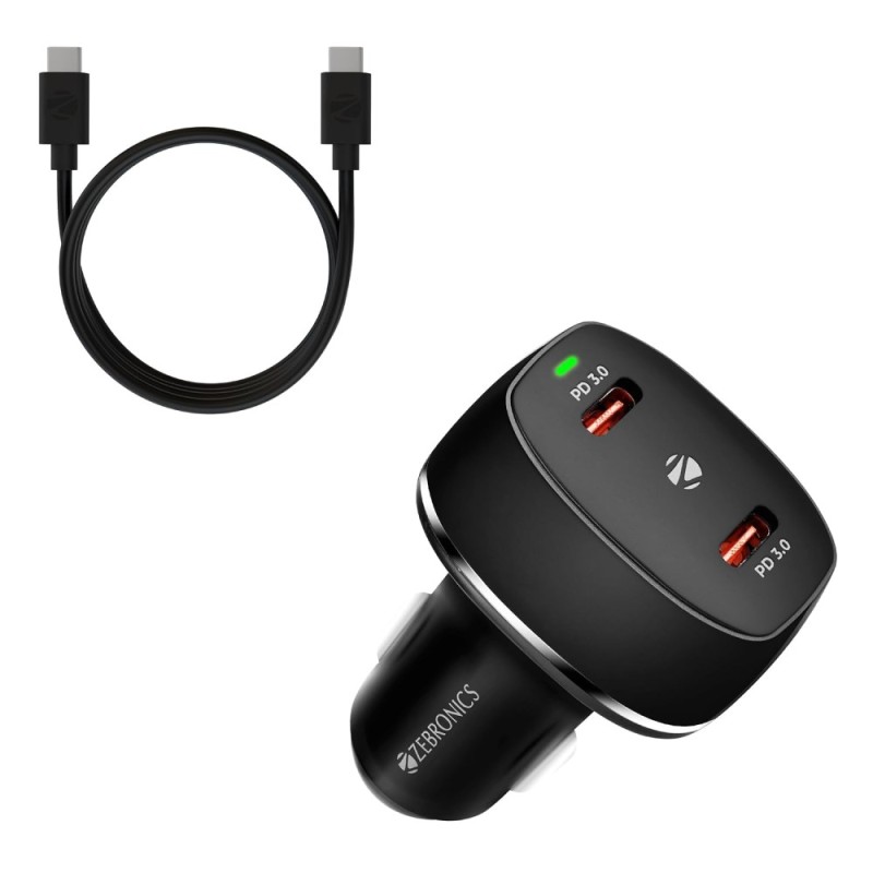Zebronics Car Charger ZEB Dual Type-C PD 60W Dark Black