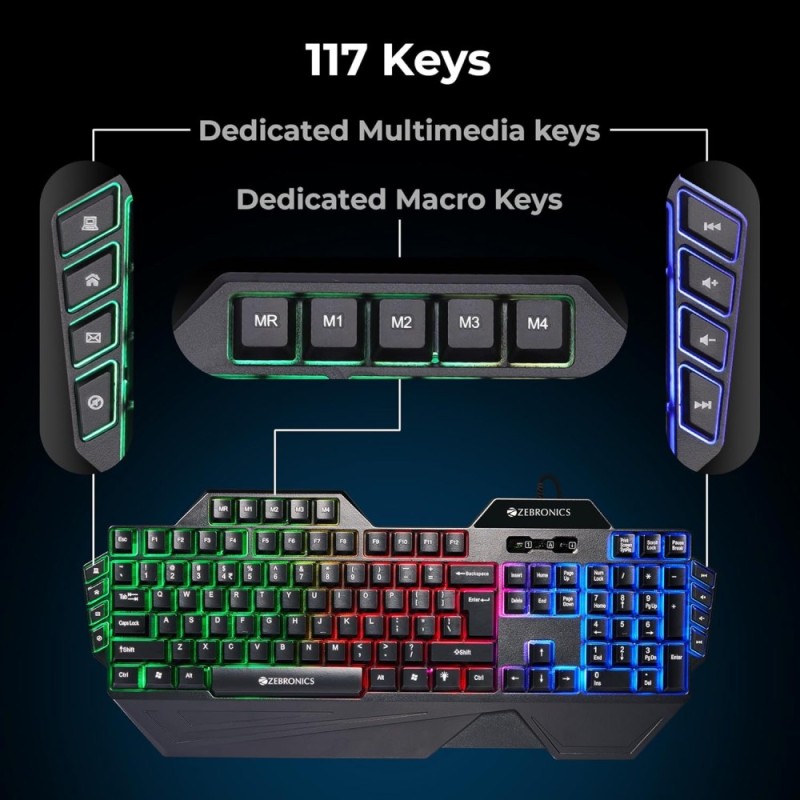 ZEBRONICS Gaming Keyboard & Mouse Combo ZEB-OPTIMUS 117 Keys Multicolor LED Black