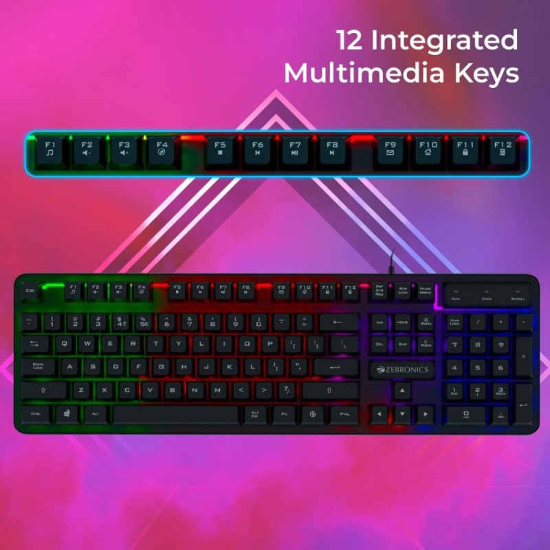 ZEBRONICS Gaming Keyboard ZEB-TRANSFORMER K1 104 Keys Black