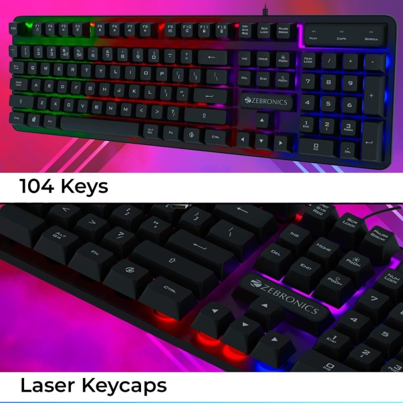 ZEBRONICS Gaming Keyboard ZEB-TRANSFORMER K1 104 Keys Black