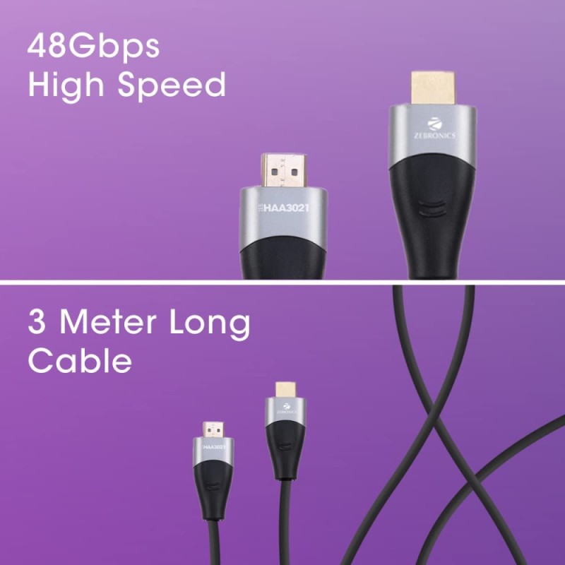Zebronics HDMI Cable Zeb-HAA3021 8K 60Hz 3M 48Gbps Black