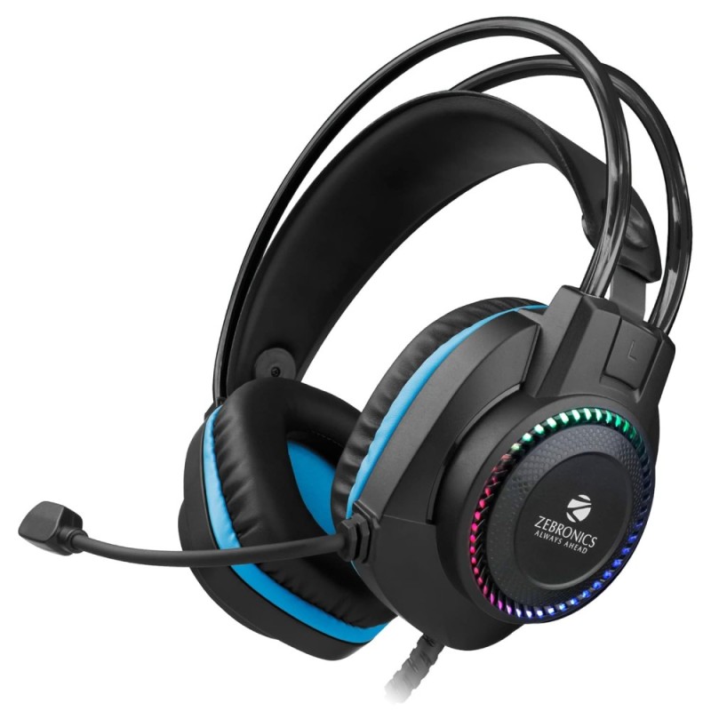 ZEBRONICS Jet Wired Gaming On Ear Headphone ZEB-JET 40mm Drivers LED Light Black + Blue