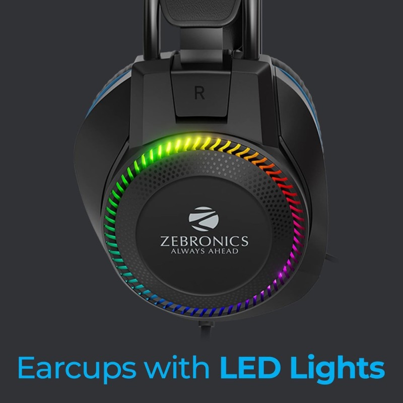 ZEBRONICS Jet Wired Gaming On Ear Headphone ZEB-JET 40mm Drivers LED Light Black + Blue