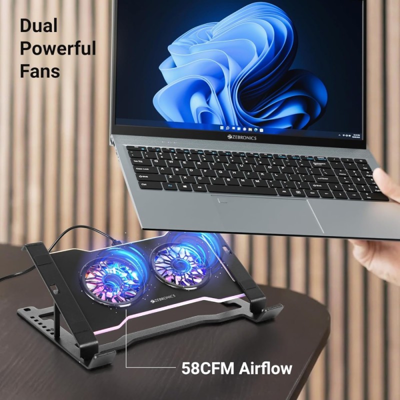 Zebronics Laptop Stand ZEB-NS5000 Dual Fan Adjustable Black