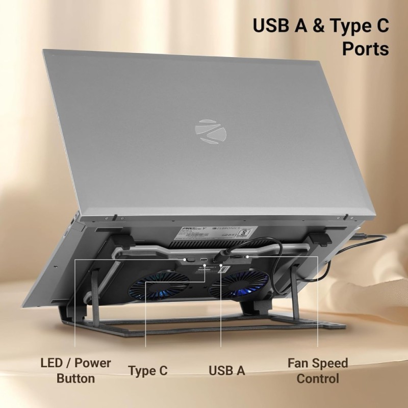 Zebronics Laptop Stand ZEB-NS5000 Dual Fan Adjustable Black