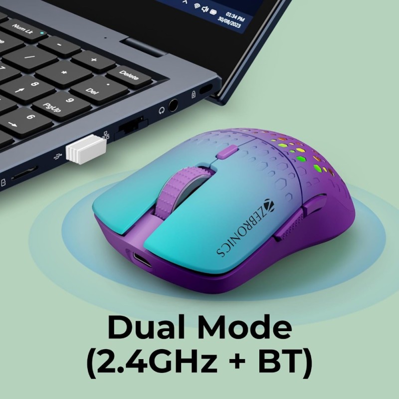 ZEBRONICS Marine Wireless Mouse 6 Buttons 4 DPI Purple
