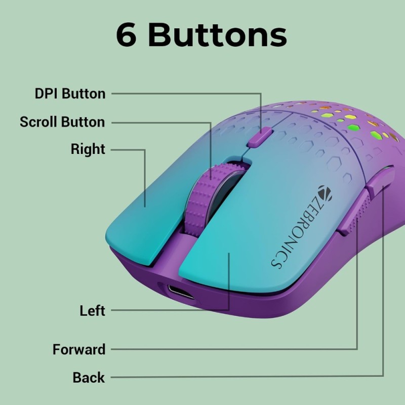 ZEBRONICS Marine Wireless Mouse 6 Buttons 4 DPI Purple