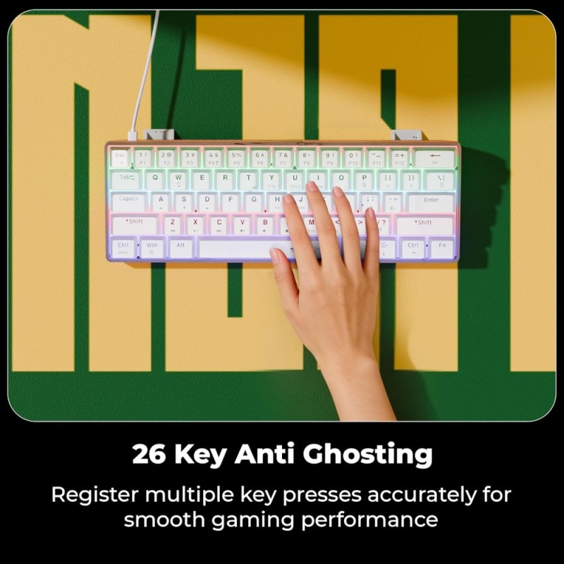 ZEBRONICS Mechanical Keyboard Zeb-Max Ninja 61 Silent Red Switch White