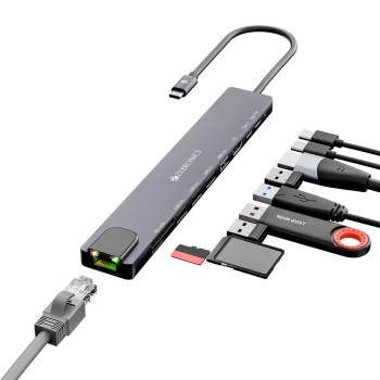 ZEBRONICS Multiport Hub CT101 10-in-1 4K HDMI Grey