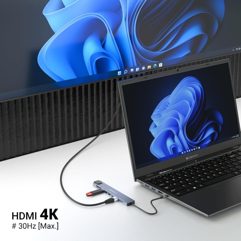 ZEBRONICS Multiport Hub CT101 10-in-1 4K HDMI Grey
