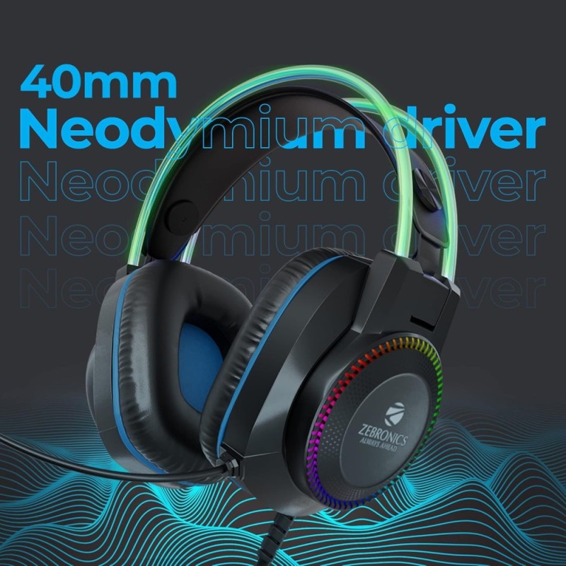 Zebronics On Ear Headphone Zeb-JET PRO 40mm Drivers Black+Blue