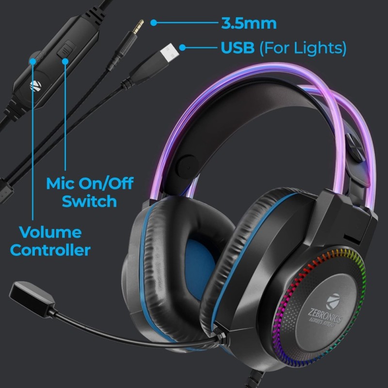 Zebronics On Ear Headphone Zeb-JET PRO 40mm Drivers Black+Blue