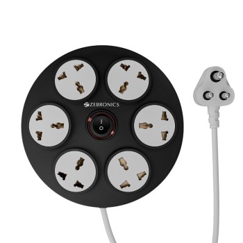 Zebronics Power Extension Board 1440 Watts 6 Universal Sockets Black