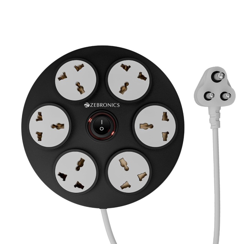 Zebronics Power Extension Board 1440 Watts 6 Universal Sockets Black