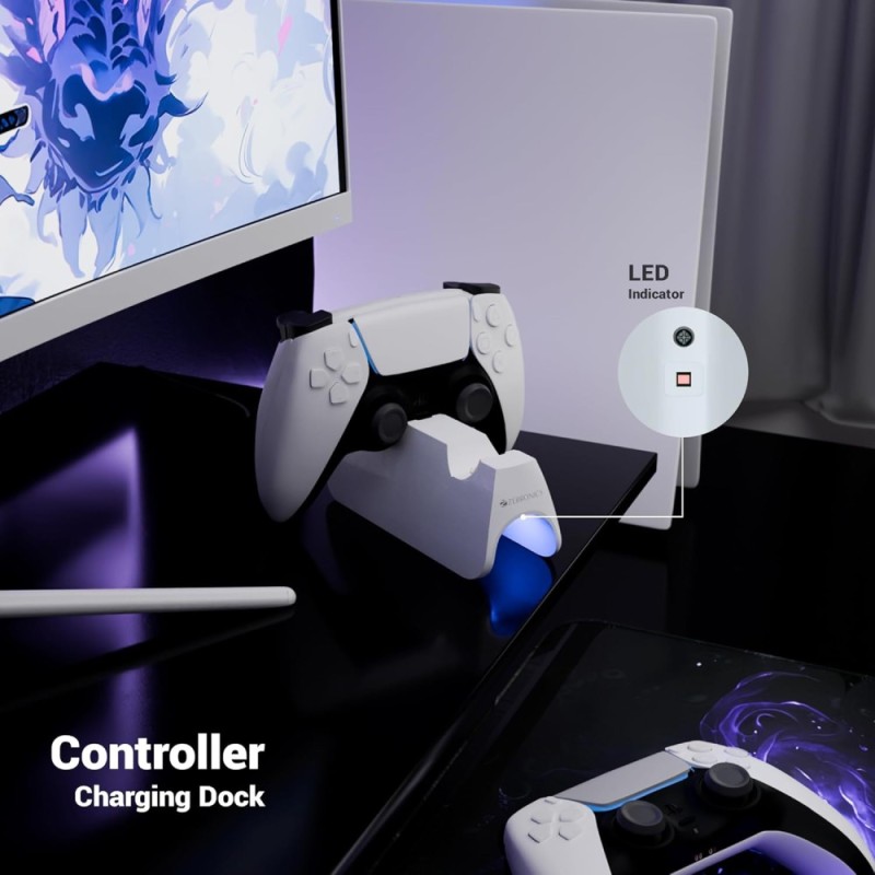 ZEBRONICS PS5 Controller Charging Dock Rapid Charging Dual Pogo Pins White