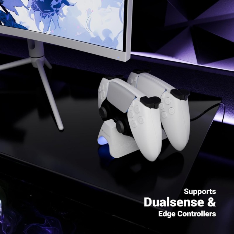ZEBRONICS PS5 Controller Charging Dock Rapid Charging Dual Pogo Pins White