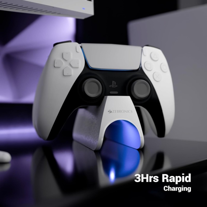 ZEBRONICS PS5 Controller Charging Dock Rapid Charging Dual Pogo Pins White