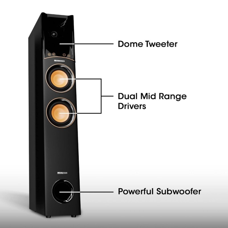 ZEBRONICS Tower Speaker ZEB 340W RMS, Dolby Audio, Bluetooth 5.0, Black