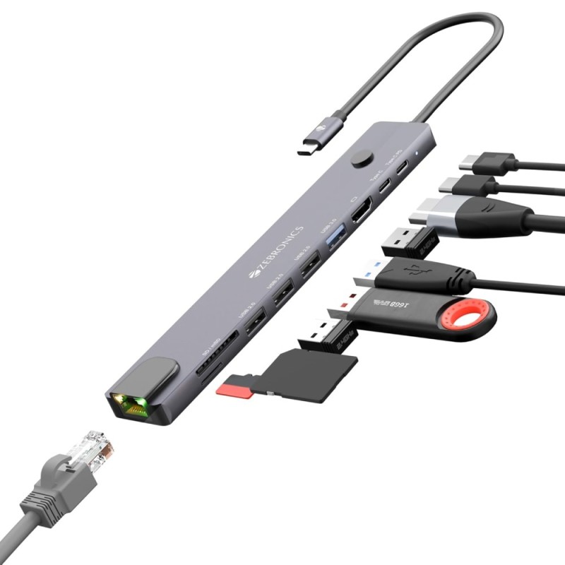 Zebronics Type-C Multiport Hub CT101 Plus 10-in-1 Grey