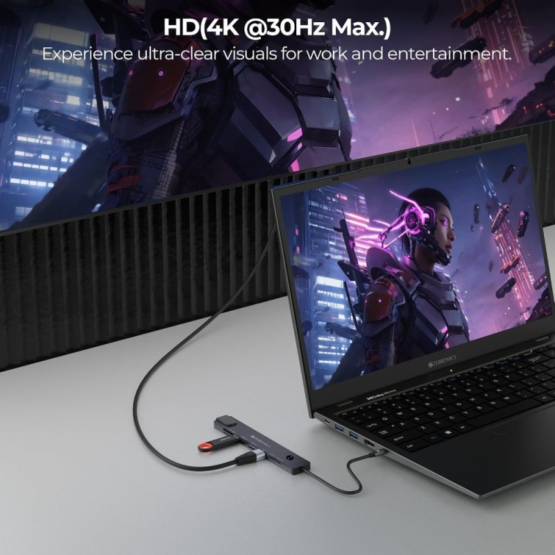 Zebronics Type-C Multiport Hub CT101 Plus 10-in-1 Grey