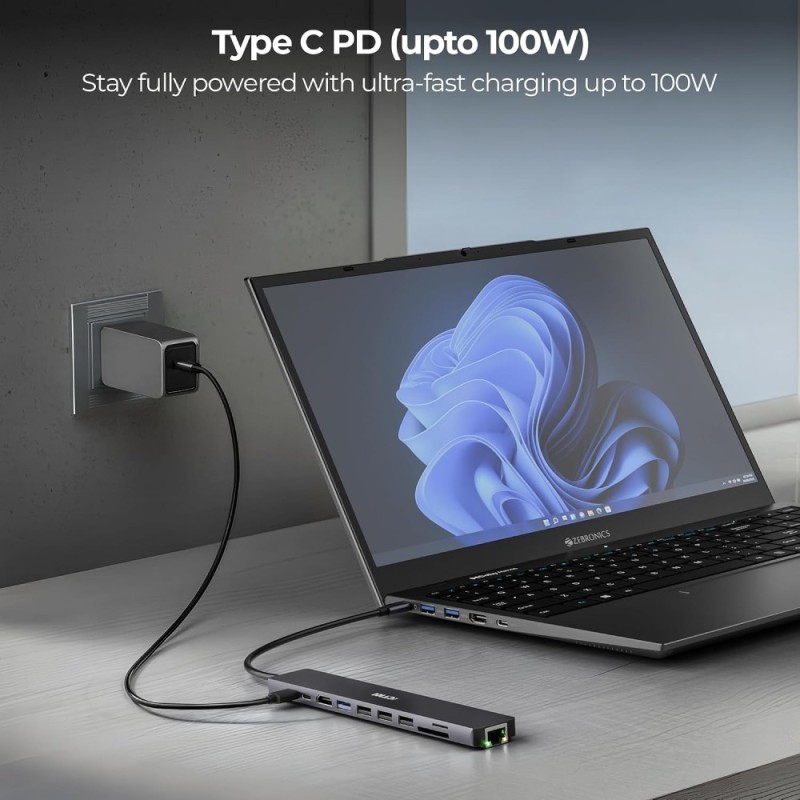 Zebronics Type-C Multiport Hub CT101 Plus 10-in-1 Grey