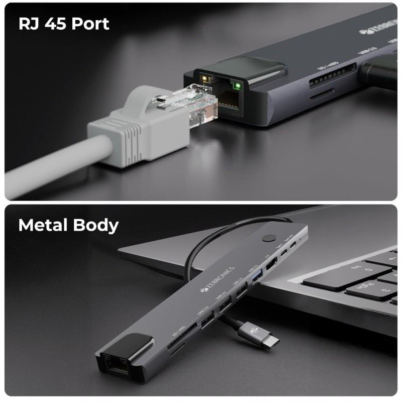 Zebronics Type-C Multiport Hub CT101 Plus 10-in-1 Grey