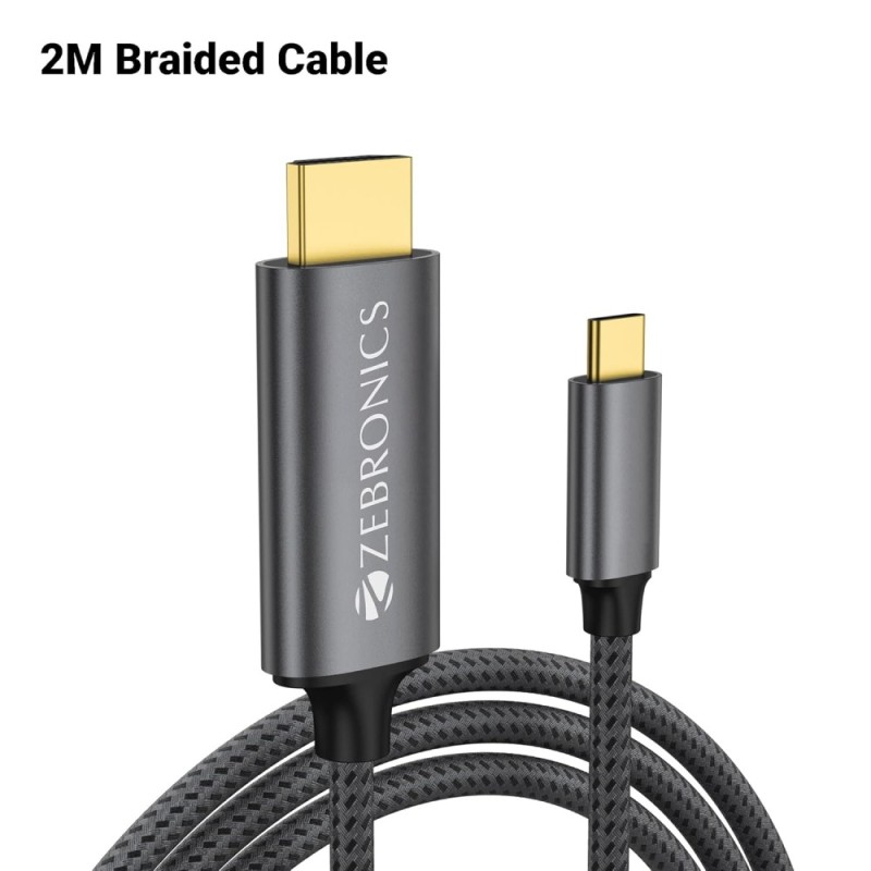 Zebronics Type C to HDMI Cable Zeb-Cha20 4K 60Hz 2M Black