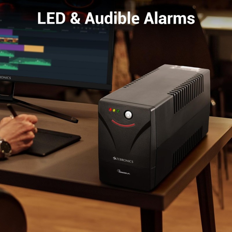 ZEBRONICS UPS System Zeb-MLS755 600VA 360W Micro Load Black