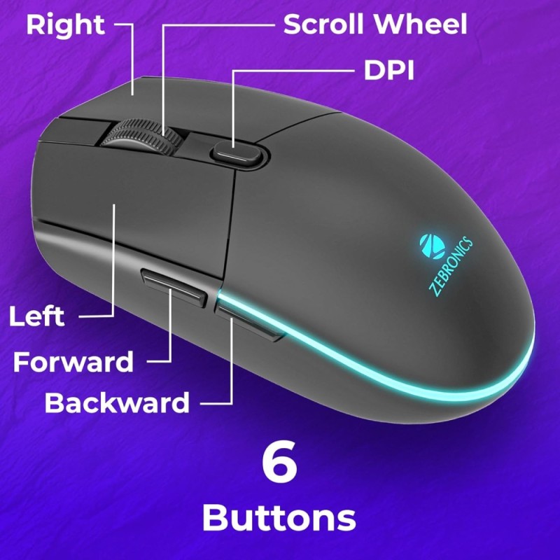 ZEBRONICS Wired Gaming Mouse ZEB-Mouse 4200 DPI 6 Buttons Black